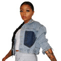 Best Selling 2021 Streetwear Patch Pockets Beaded Short Jackets Women Spring Denim Tops Ranking